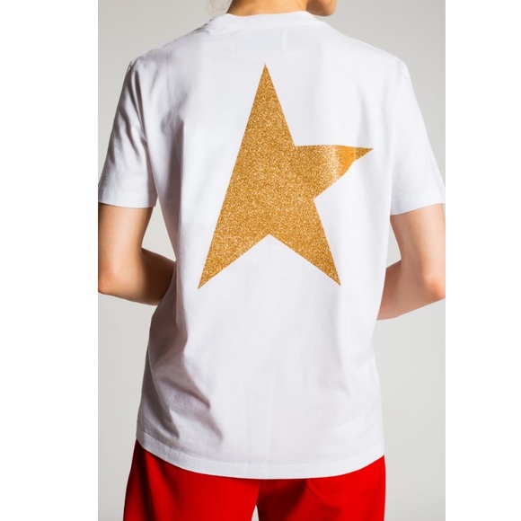 Golden Goose Tops - Golden Goose T-Shirt with Logo White/Gold glitter Size M